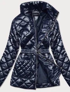 Tmavomodrá prešívaná dámska bunda s opaskom (BH2208)