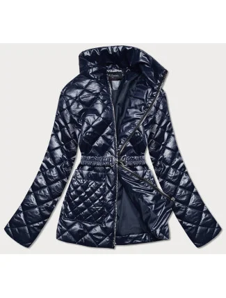 Tmavomodrá prešívaná dámska bunda s opaskom (BH2208)