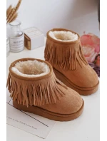 Ocieplane Botki Śniegowce Dziecięce Z Ozdobnymi Frędzlami Camel Nimia