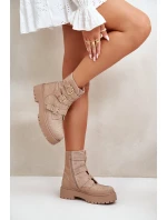 Ocieplane Botki Damskie Ze Zdobieniem Beżowe Ciascia