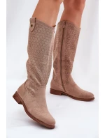 Kozaki Na Płaskim Obcasie Z Ażurowym Wzorem S.Barski HY51-062 Beżowe