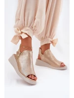 Sandały Damskie Na Koturnie Złote Mevinette