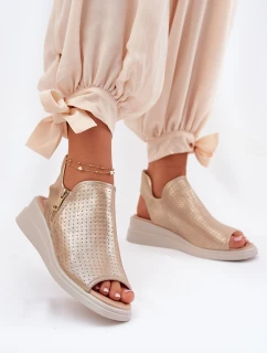 Sandały Damskie Na Koturnie Złote Mevinette