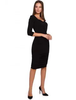 K006 Pletené šaty s opaskom - čierne