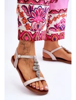 Skórzane Sandały Z Ozdobnym Wężem S.Barski KV-5541-42 Beżowe