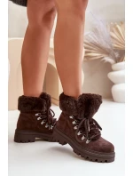 Sznurowane Trapery Damskie Z Futerkiem Ciemnobrązowe Vaminia