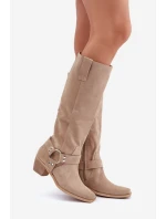 Semišové čižmy na nízkom podpätku s návlekmi na kolená Light Beige Zazoo 3444/O Semišové čižmy na nízkom podpätku s návlekmi na kolená Light Beige Zazoo 3444/O