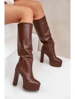 Kozaki Na Słupku I Platformie Z Eko Skóry Brązowe Felilorn