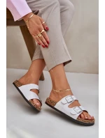 Materiałowe Klapki Na Korkowej Podeszwie Z Klamrami Jasnoszare Atera