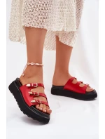 Klapki Damskie Na Platformie Z Paskami Czerwone Nimiotte