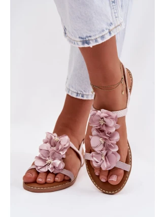 Dámské ploché sandály s ozdobnými květinami Fialové Noemia