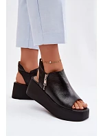 Zazoo 1792 Kožené sandály na platformě Černé