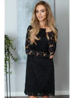 M406 krajkové šaty do áčka s dlhými rukávmi - čierne