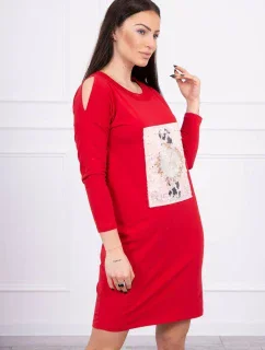 3D grafické šaty s perlami červené