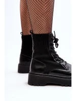Workery Botki Damskie Ze Skarpetą Sznurowane Czarne Dedinva