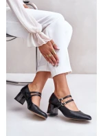 Skórzane Czółenka Z Paskami Na Słupku Laura Messi 2857 Czarne