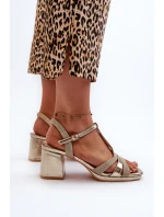 Sandały Damskie Na Słupku Z Eko Skóry Złote Lyana Sandały Damskie Na Słupku Z Eko Skóry Złote Lyana