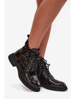 Lakierowane Botki Damskie Ocieplane D&A CR52-613 Czarne