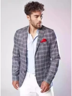 Pánska tmavomodrá kockovaná bunda FashionStreet MX0567