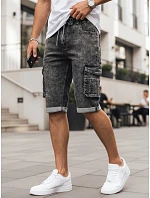 Pánske džínsové cargo šortky s lemom čierne FashionStreet SX2618