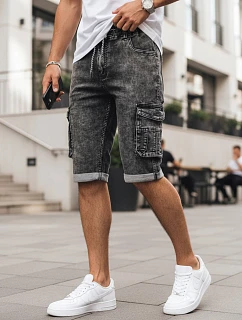 Pánske džínsové cargo šortky s lemom čierne FashionStreet SX2618