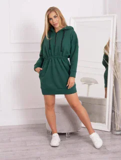 Zateplené šaty s kapucňou tmavo zelené