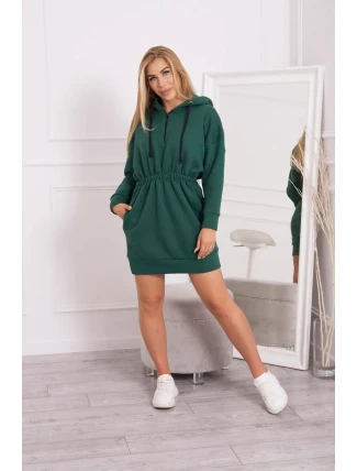 Zateplené šaty s kapucňou tmavo zelené