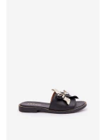 Klapki Z Ozdobą Skóra Naturalna Zazoo 3574/Z Czarne