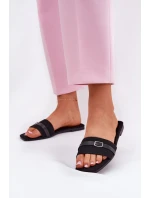 Płaskie Klapki Damskie Z Paskiem I Sprzączką Czarne Zilina