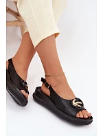 Kožené sandály na platformě s ozdobou S.Barski KV61-6047 Černé