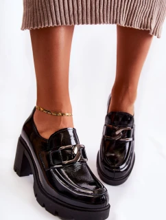 Eleganckie Półbuty Na Słupku Ze Srebrną Ozdobą Czarne Lemar Harmell