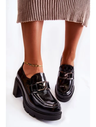 Eleganckie Półbuty Na Słupku Ze Srebrną Ozdobą Czarne Lemar Harmell