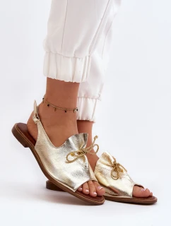 Zazoo 2898 Skórzane Płaskie Sandały Złote