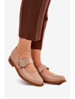 Skórzane Półbuty Damskie Z Klamrą Laura Messi 2980 Ciemnobeżowe