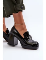 Dámske lakované topánky na vysokom podpätku Black D&A