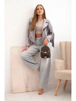 Dámska semišová bunda so strapcami sivá
