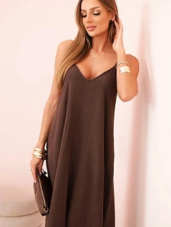 Mušelínové šaty bez ramienok hnedé