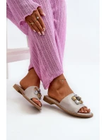 Klapki Damskie Z Ozdobami S.Barski KV27-031 Beżowe