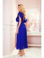 YANA - Dámske midi šaty v nevädzovej farbe s plisovanými volánikmi a výstrihom 367-2 YANA - Dámske midi šaty v nevädzovej farbe s plisovanými volánikmi a výstrihom 367-2