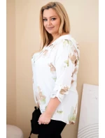 Dámska blúzka z viskózy v nadmernej veľkosti s kapucňou a kvetinovým vzorom biela
