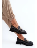 Zazoo 3485 Mokasyny Damskie Ze Złotą Ozdobą Skóra Naturalna