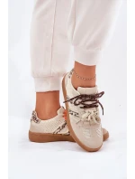 Sneakersy Damskie Z Podwójnym Sznurowaniem Panterka Beżowe Ollabes