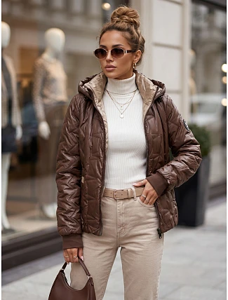 Dámska prechodná bunda s odnímateľnou kapucňou, hnedá, FashionStreet TY5779 Dámska prechodná bunda s odnímateľnou kapucňou, hnedá, FashionStreet TY5779