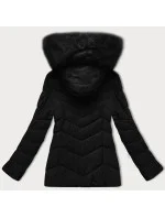 Prešívaná prechodná bunda s kožušinou na kapucni S'west black (B8301-1) Prešívaná prechodná bunda s kožušinou na kapucni S'west black (B8301-1)