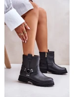 Skórzane Botki Damskie Na Płaskim Obcasie Lewski 3610 Czarne