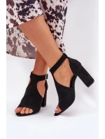 Sandały Z Ażurowym Wzorem Na Słupku Eko Zamszowe Czarne Helori