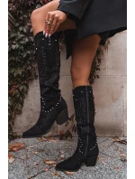 Damskie Kozaki Kowbojki Ze Zdobieniem Na Słupku Czarne Darella