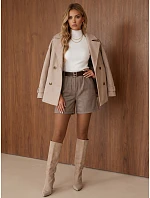 Dámske elegantné nohavice s kockovaným vzorom a opaskom v kamelovej farbe, FashionStreet SY0599