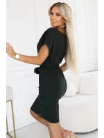 240-7 ROXI šaty s asymetrickou sukňou a opaskom - KHAKI