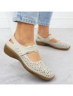 Dámske kožené ažurové topánky na suchý zips béžové Rieker 41399-14 Dámske kožené ažurové topánky na suchý zips béžové Rieker 41399-14